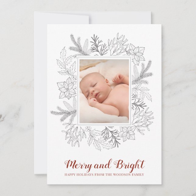 Rustic Sketch Merry och Bright Baby jul Card (Framsida)