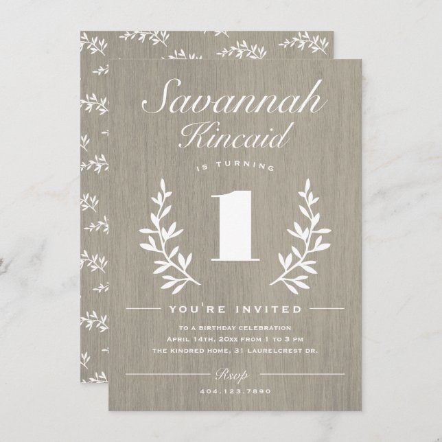 Rustic Skogen 1:a födelsedagen Party Inbjudningar (Fram/baksida)