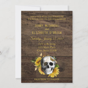 Rustic Skulls inbjudan till solrosbröllop