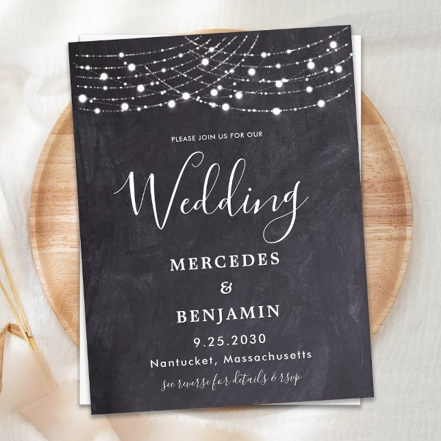 Rustic Slate String Ljus Simple County Wedding Inbjudan Vykort (Skapare uppladdad)