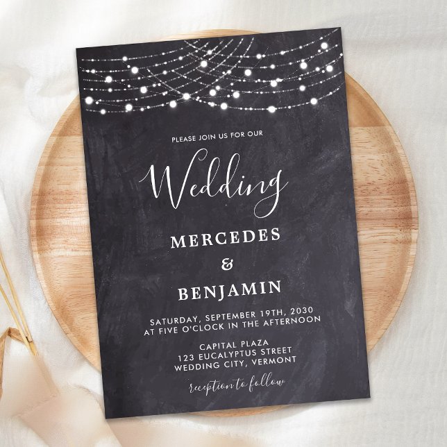 Rustic Slate String Ljus Simple County Wedding Inbjudningar (Skapare uppladdad)