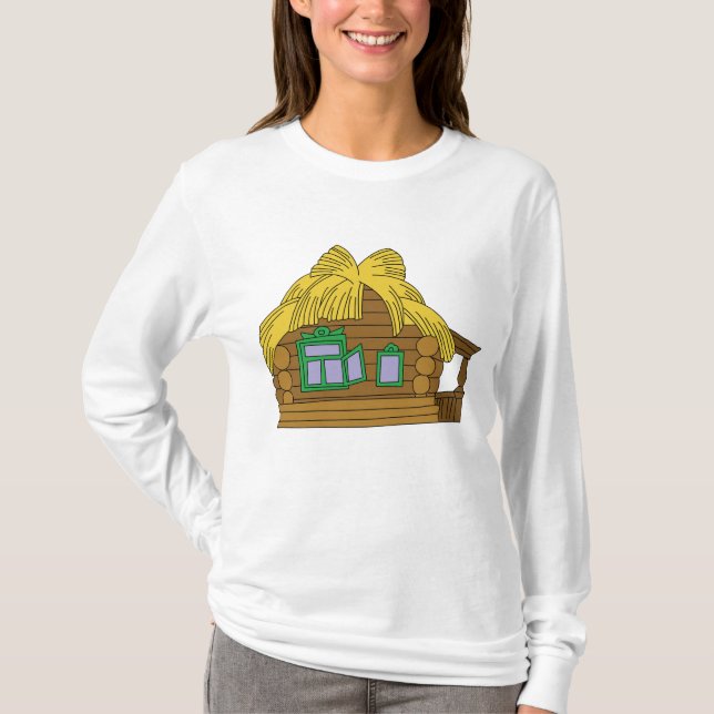 Rustic Slavic Log House Traditional Thatched Roof T Shirt (Framsida)
