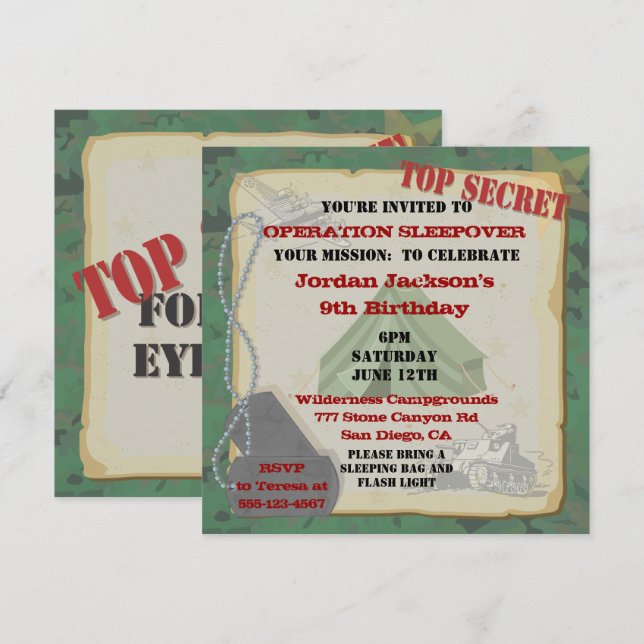 Rustic Sleepover Party-inbjudan Inbjudningar (Fram/baksida)