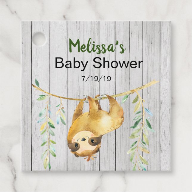 Rustic Sloth Baby Shower Gåvor Etiketter (Framsida)