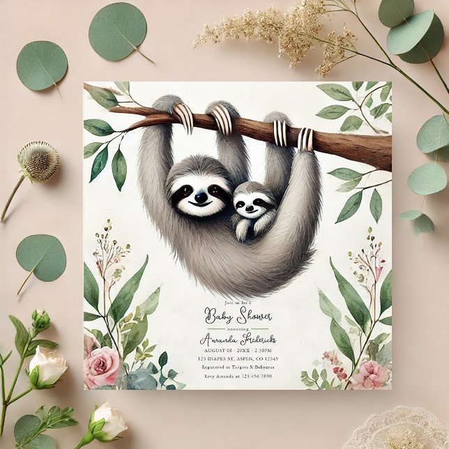 Rustic Sloth Baby Shower Inbjudningar (Rustic Sloth Baby Shower Invitation)