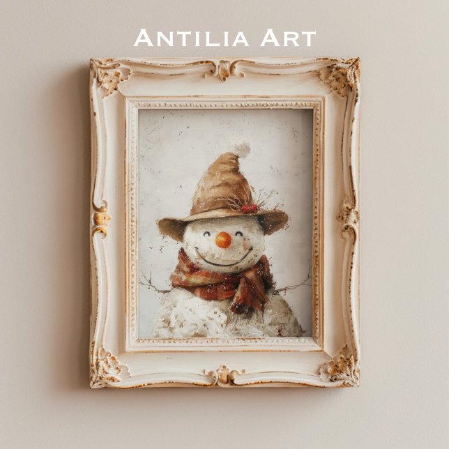 Rustic Smiling Snögubbe i Hat och Scarf-jul Poster (Skapare uppladdad)