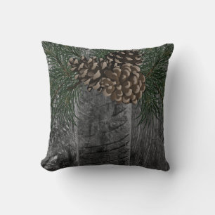 Rustic smokey grått wood gräs cone kudde