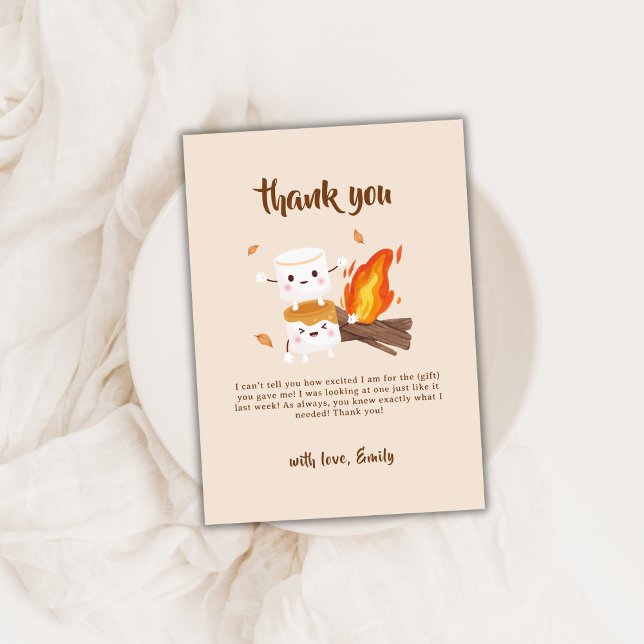 Rustic S'more Kärlek Campfire Baby Shower Tack Kort (Rustic S'more Love Campfire Baby Shower Thank You Card)