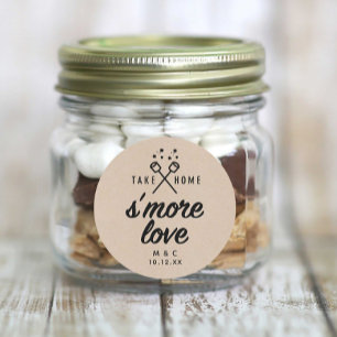 Rustic S'more Kärlek Kraft Wedding Favor Runt Klistermärke