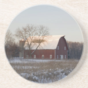 Rustic Snö Covered Barn Beverage Coaster Underlägg