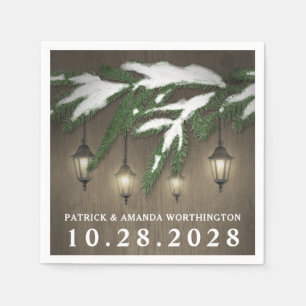 Rustic Snö Evergreen Lantern Bröllop Napkins Pappersservett