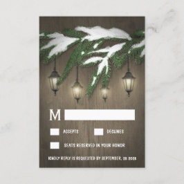 Rustic Snö Evergreen Lantern Bröllop OSA Card Kort