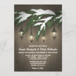 Rustic Snö Evergreen Lantern Wedding bjudits in Inbjudningar