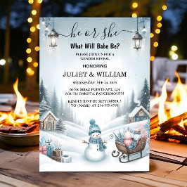 Rustic Snö Kall Ice Mysigt Vinter Gender Reveal Inbjudningar