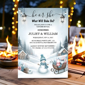 Rustic Snö Kall Ice Mysigt Vinter Gender Reveal Inbjudningar