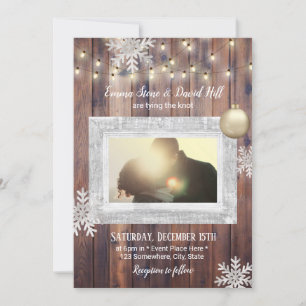 Rustic Snöflingor Anpassningsbar Photo Winter Wedd Inbjudningar