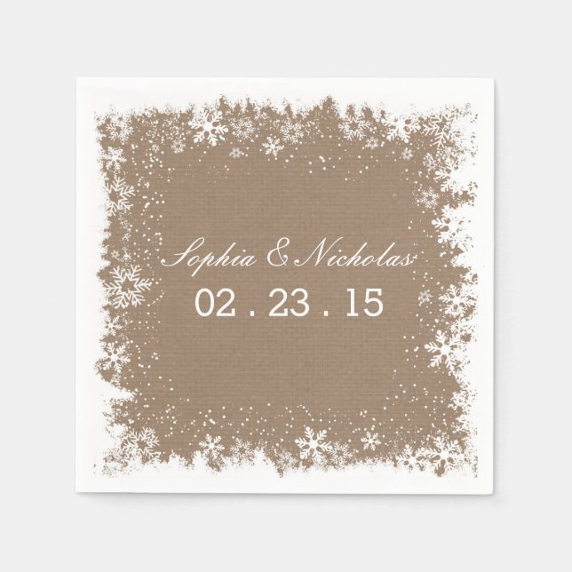Rustic Snöflingor Bröllop Cocktail Napkins Pappersservett (Framsidan)