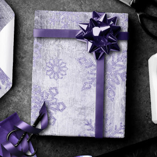 Rustic Snöflingor Lavender Lila Grunge Wood Presentpapper