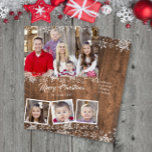 Rustic Snöflingor Photo Collage julkort<br><div class="desc">Det här roliga, 4-foto-trendiget har ett känsligt snöflingor på mörkens trädbakgrund! Matchande produktsamling finns i vår butik! Kontakta oss om du vill att den här designen ska ändras för det specifika antalet foton eller om du behöver den här designen som tillämpas på en viss produkt för att skapa ett matchande...</div>
