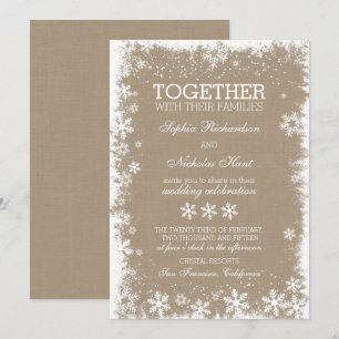 Rustic Snöflingor Winter Wedding-inbjudningar Inbjudningar