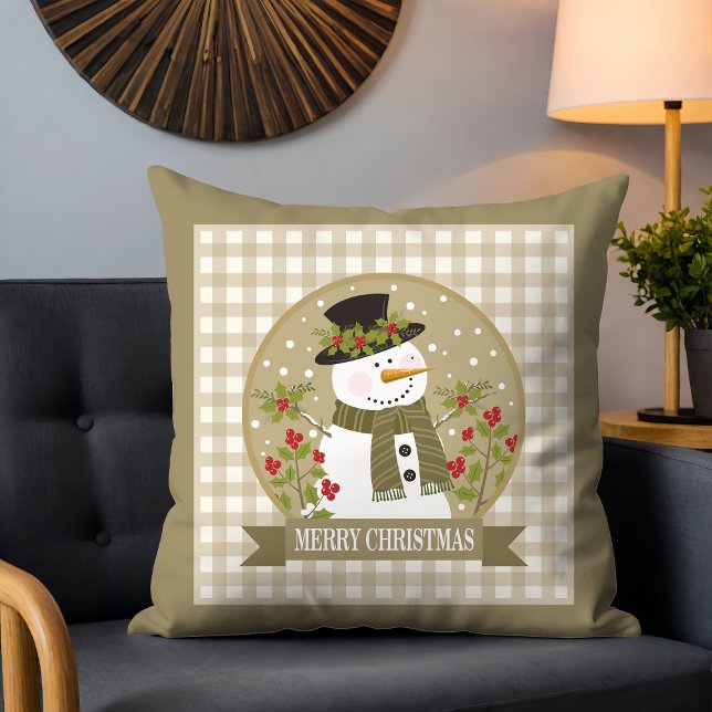 Rustic Snögubbe God jul Festive Helgdagars Kudde (Skapare uppladdad)