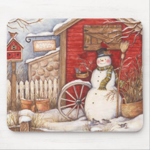 Rustic Snögubbe Winter Scene Musmatta