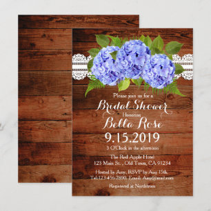 Rustic Snöre Blue Hydrangea Möhippa Inbjudan