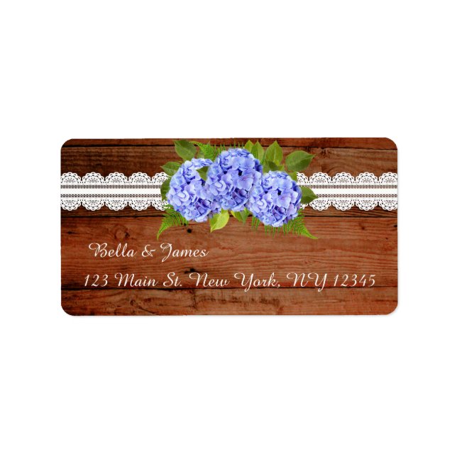 Rustic Snöre Blue Hydrangea Returetiketter Adressetikett (Framsidan)