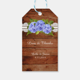 Rustic Snöre Blue Hydrangea Wedding Favor Gift Mär Presentetikett