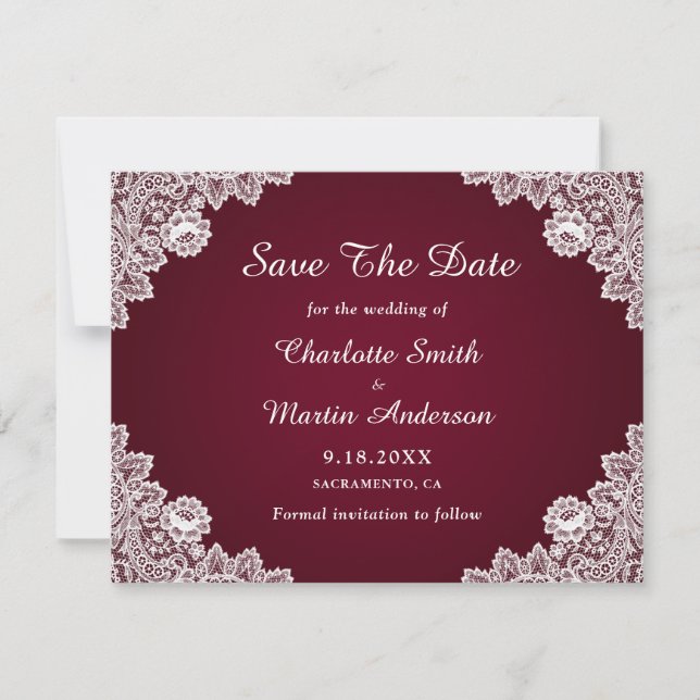 Rustic Snöre Burgundy Bröllop spara datum-kort Spara Datumet (Framsida)