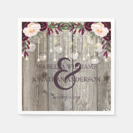 Rustic Snöre Burk Wood & String Ljus Bröllop Pappersservett