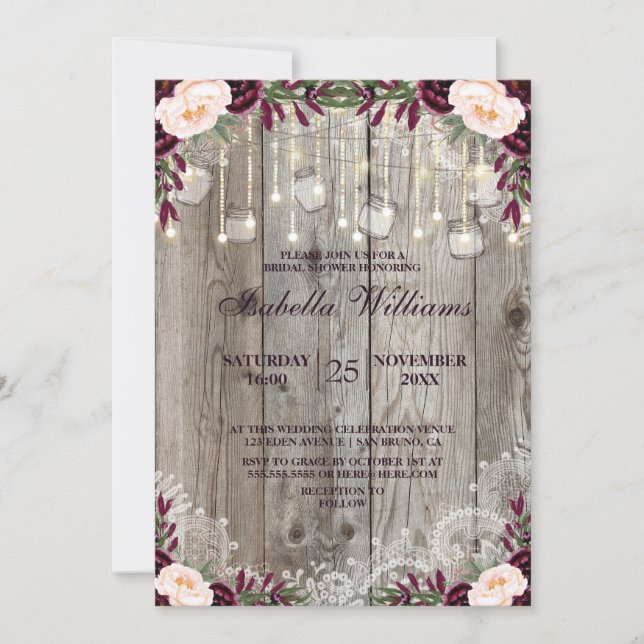 Rustic Snöre Burk Wood String Ljus |Möhippa Inbjudningar (Framsida)