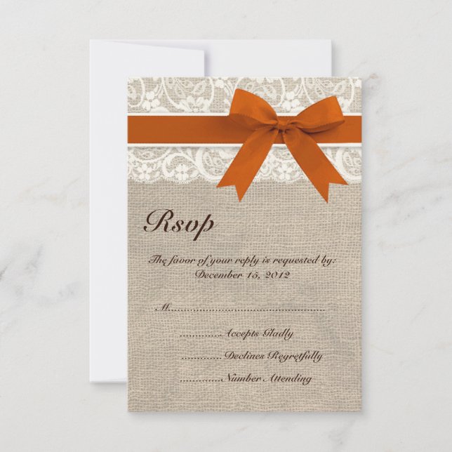 Rustic Snöre Burlap Se OSA kort Burnt Orange (Framsida)