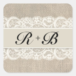 Rustic Snöre & Burlap-stickers Fyrkantigt Klistermärke
