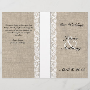 Rustic Snöre & Burlap White Ribbon Bröllopsprogram