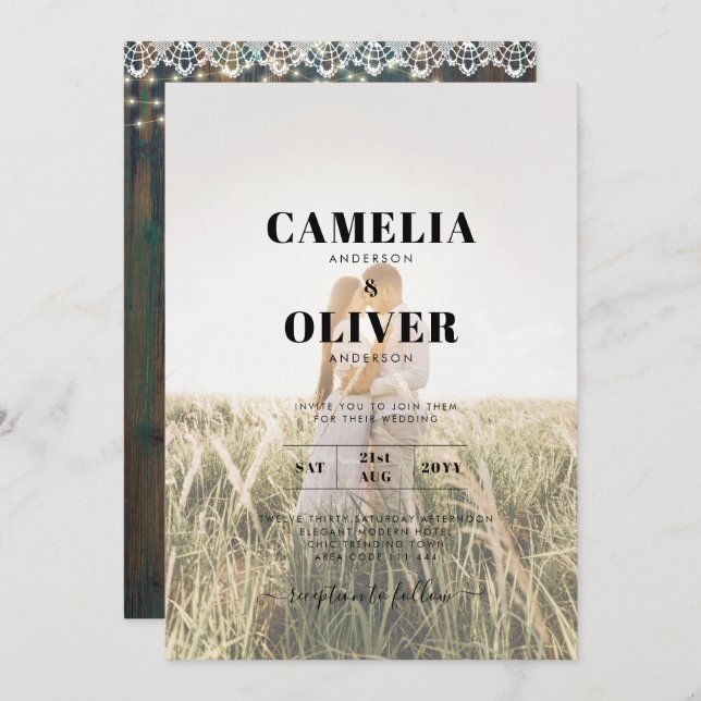 Rustic Snöre Gypsophila Ljus Mason Burk Bröllop Inbjudningar (Fram/baksida)