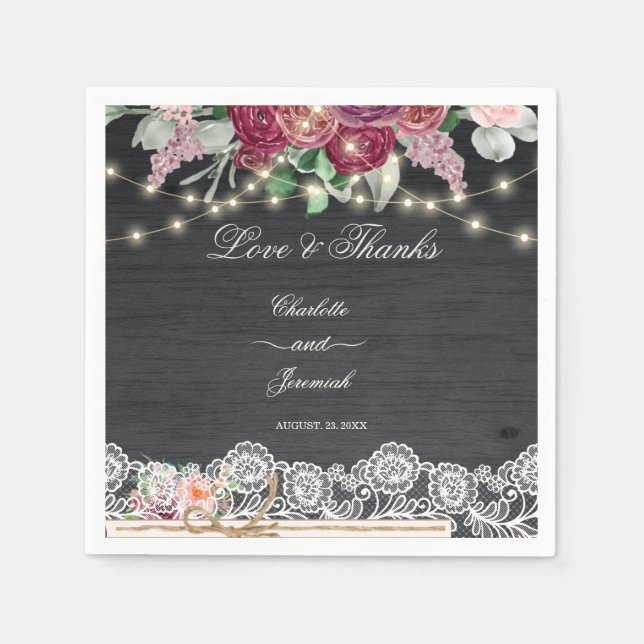 Rustic Snöre Mason Burk String Ljus Bröllop Pappersservett (Framsidan)