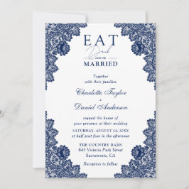 Rustic Snöre Navy Blue Eat Drink and be married Inbjudningar