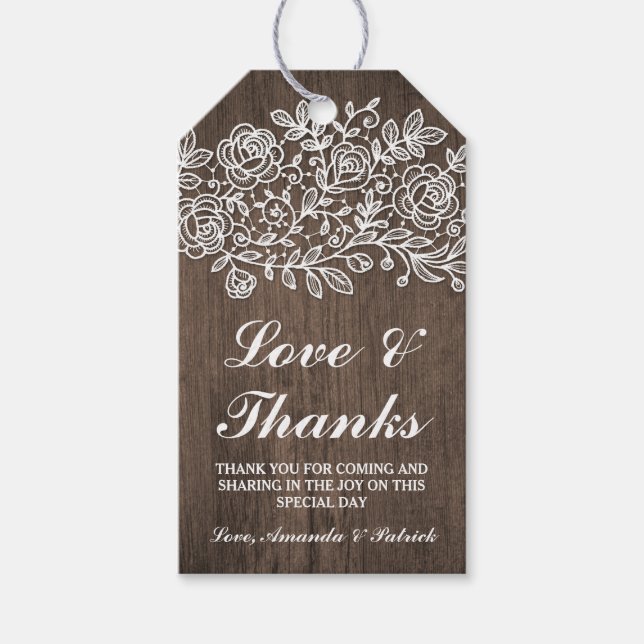 Rustic Snöre och Land Wood Bröllop Tack Presentetikett (Framsidan)