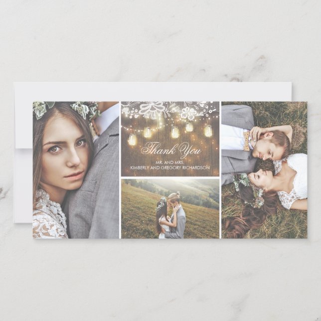 Rustic Snöre och Mason Burk Ljus Bröllop Tack (Framsida)