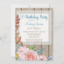 Rustic Snöre Rosa ros Bouquet Birthday-inbjudan