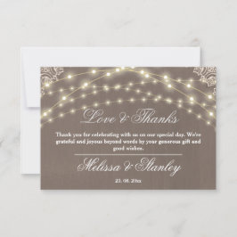 Rustic Snöre String Light Calligraphy Kärlek & Tac Tack Kort