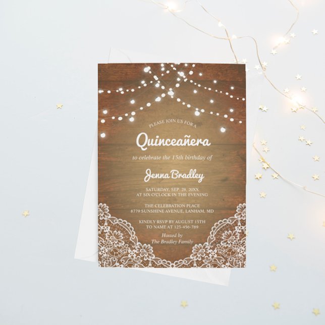 Rustic Snöre String Ljus Quinceañera Birthday Inbjudningar (Skapare uppladdad)