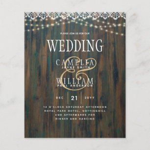 Rustic Snöre Strings Ljus Wood look Bröllop Flygblad