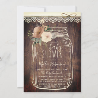 Rustic Snöre & Twine | Blommigt Mason Burk Baby Sh Inbjudningar