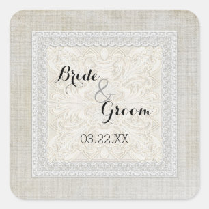Rustic Snöre w Åldras Vintage Linen Land Elegance Fyrkantigt Klistermärke