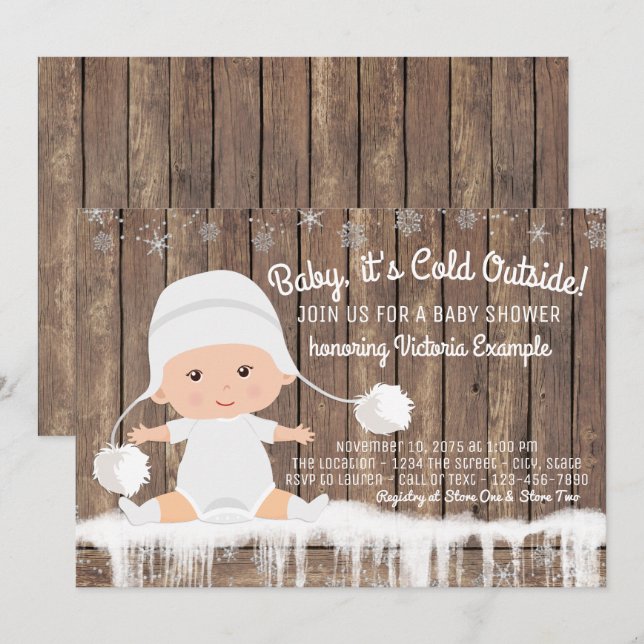 Rustic Snowflake Baby sitt Kall utanför babydusche Inbjudningar (Fram/baksida)