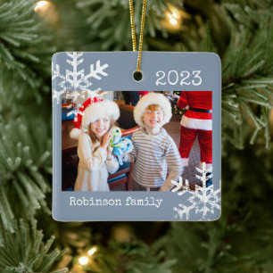 Rustic Snowflake Family Dusty Blue Julgransprydnad Keramik