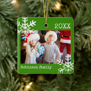 Rustic Snowflake Family Grönt Julgransprydnad Keramik
