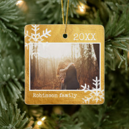 Rustic Snowflake Family Guld Julgransprydnad Keramik